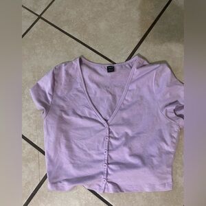 SHEIN Light Purple Button-Up Crop Top